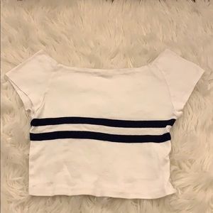 never worn off the shoulder striped brandy shirt!